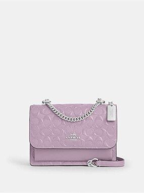 Coach Klare Lavender Embossed Signature Crossbody with Silver Chain